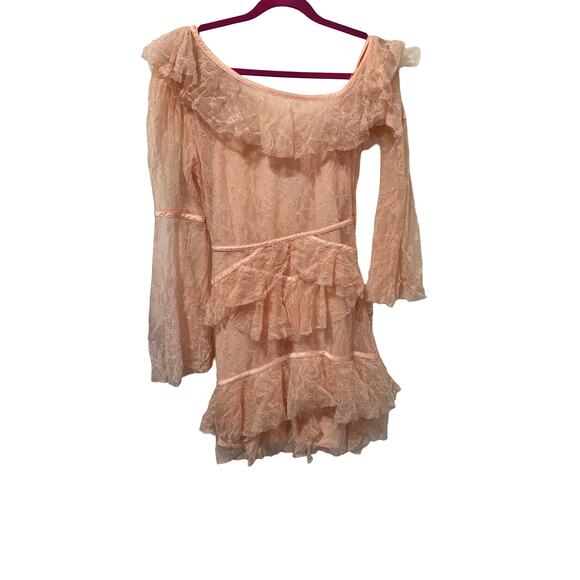 Alice McCall Shadow Love Lace Ruffle Mini Dress | Blush Pink Off Shoulder | Sz 6 - Picture 7 of 10